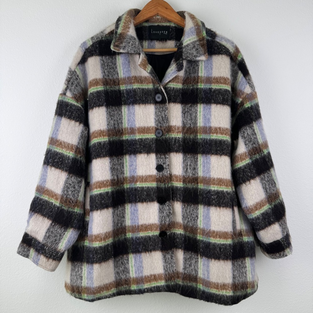 Lovepoem Shacket Womens Large Plaid RISE-100 Multi Color Excellent Casual Chic